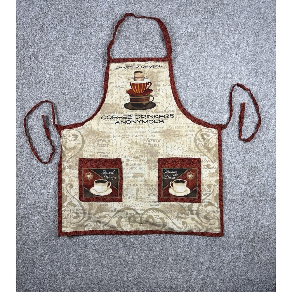 Vintage Coffee Drinkers Anonymous Novelty Apron Two Pockets Brown Tan‎ Kitchen